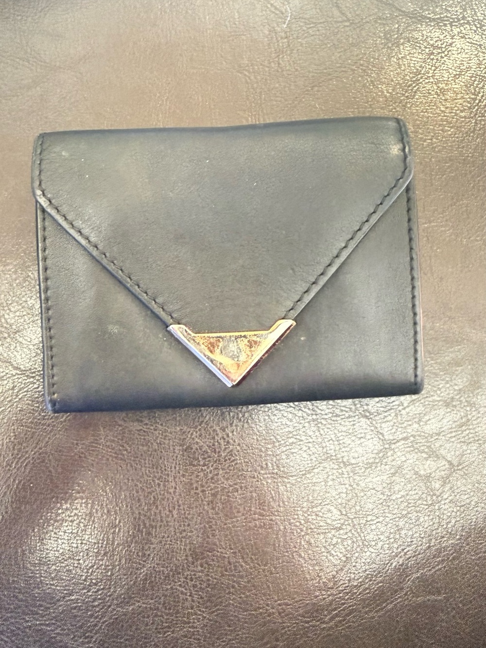 Alexander Wang Black Envelope Wallet with Gold Triangle Accent